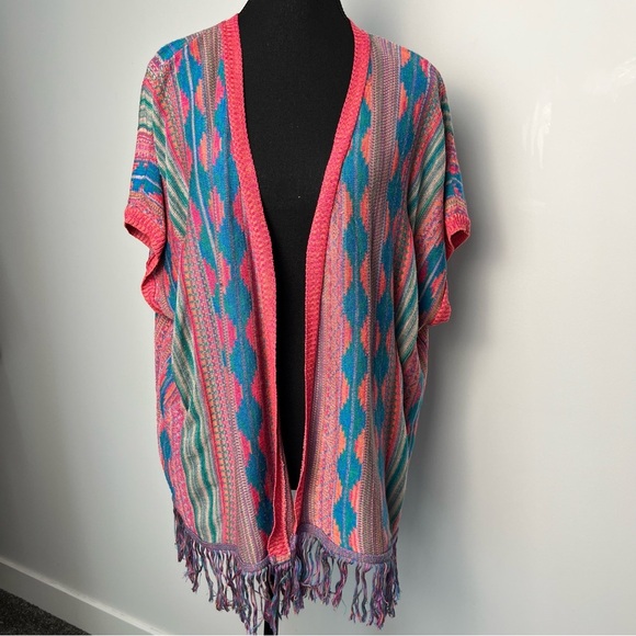 ⚪️ Say What? Pink and Blue Shrug with Fringe Detail - Picture 8 of 8